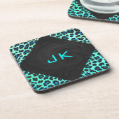 Leopard Schwarz und Aquamarin Untersetzer (Linke Seite)