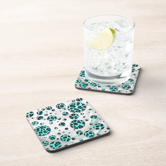 Leopard Schwarz und Aquamarin Untersetzer (Rechte Seite)