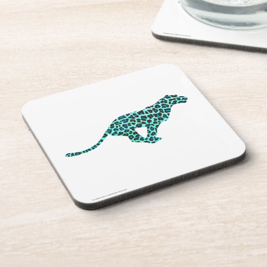 Leopard Schwarz und Aquamarin Untersetzer (Linke Seite)