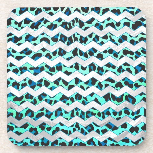 Leopard Schwarz und Aquamarin Untersetzer (Vorderseite)