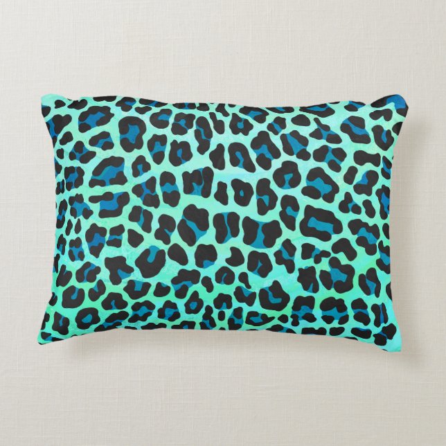 Leopard Schwarz und Aquamarin Zierkissen (Rückseite)