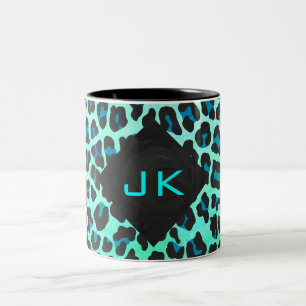 Leopard Schwarz und Aquamarin Zweifarbige Tasse