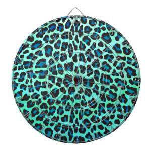 Leopard Schwarz- und Blaugrün-Druck Dartscheibe