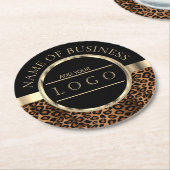 Leopard | Schwarz und Braun | Logo Runder Pappuntersetzer (Angewinkelt)