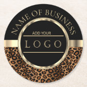 Leopard | Schwarz und Braun | Logo Runder Pappuntersetzer (Vorderseite)