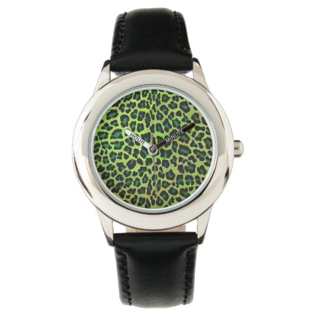 Leopard, Schwarz und Grün Armbanduhr (Vorderseite)