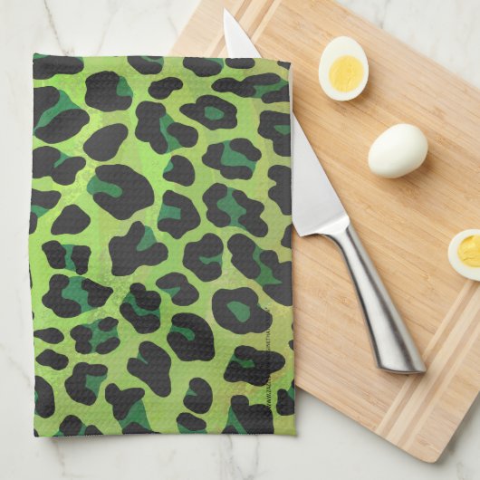 Leopard, Schwarz und Grün Geschirrtuch (Viertel Falte)