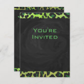 Leopard Schwarz und Grün mit Monogramm Einladung (Vorne/Hinten)