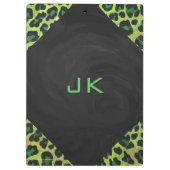 Leopard Schwarz und Grün mit Monogramm Klemmbrett (Rückseite)