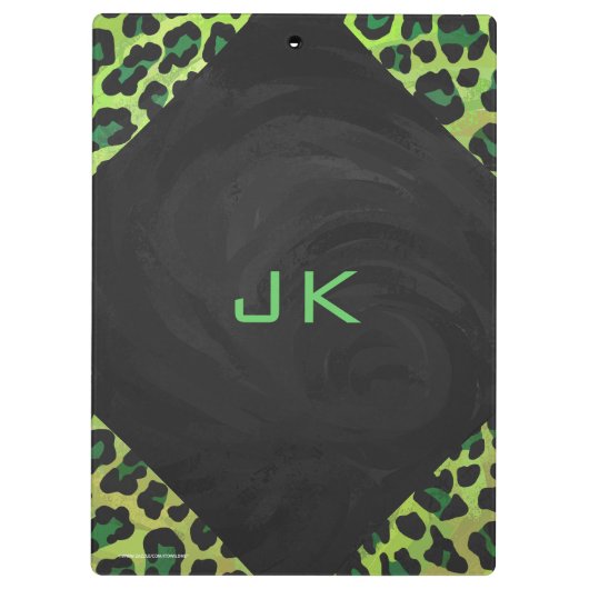 Leopard Schwarz und Grün mit Monogramm Klemmbrett (Rückseite)