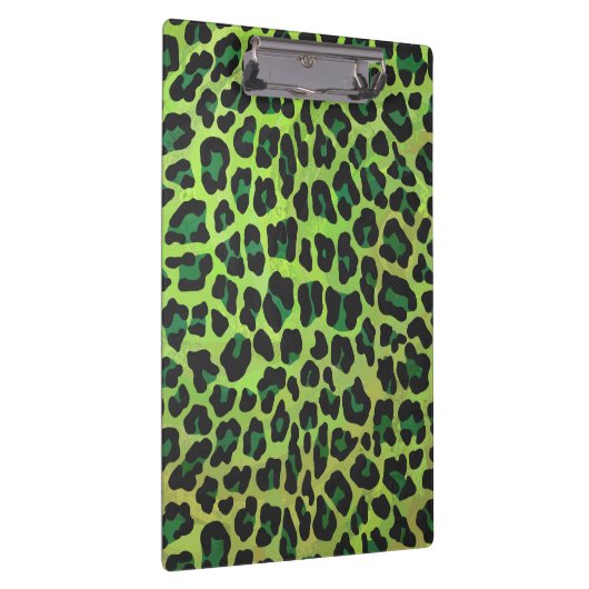 Leopard Schwarz und Grün mit Monogramm Klemmbrett (Rechts)