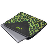 Leopard Schwarz und Grün mit Monogramm Laptopschutzhülle (Vorne Knopf)