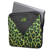 Leopard Schwarz und Grün mit Monogramm Laptopschutzhülle (Vorderseite Links)