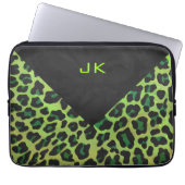 Leopard Schwarz und Grün mit Monogramm Laptopschutzhülle (Vorderseite)