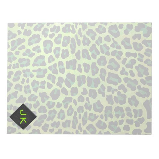 Leopard Schwarz und Grün mit Monogramm Notizblock (Vorderseite)
