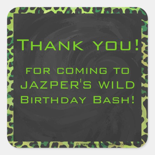 Leopard Schwarz und Grün mit Monogramm Quadratischer Aufkleber (Vorderseite)