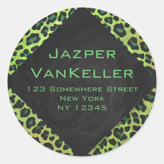Leopard Schwarz und Grün mit Monogramm Runder Aufkleber (Vorderseite)
