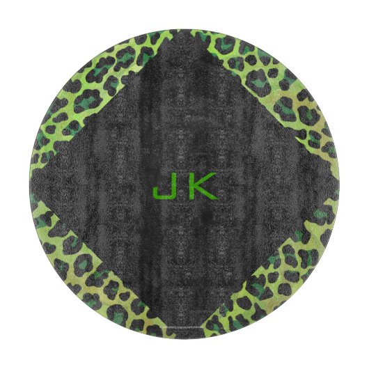Leopard Schwarz und Grün mit Monogramm Schneidebrett (Vorderseite)