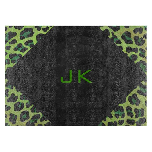 Leopard Schwarz und Grün mit Monogramm Schneidebrett (Vorderseite)