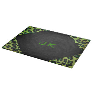Leopard Schwarz und Grün mit Monogramm Schneidebrett