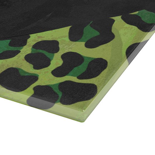 Leopard Schwarz und Grün mit Monogramm Schneidebrett (Ecke)