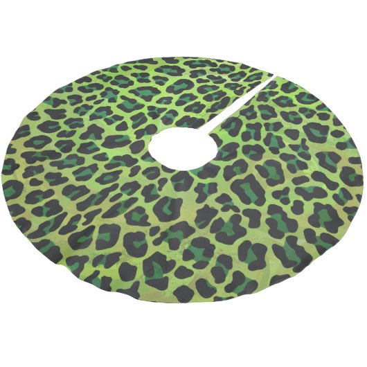 Leopard, Schwarz und Grün Polyester Weihnachtsbaumdecke (Schrägansicht)