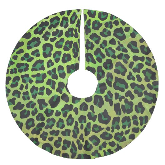 Leopard, Schwarz und Grün Polyester Weihnachtsbaumdecke (Vorderseite)