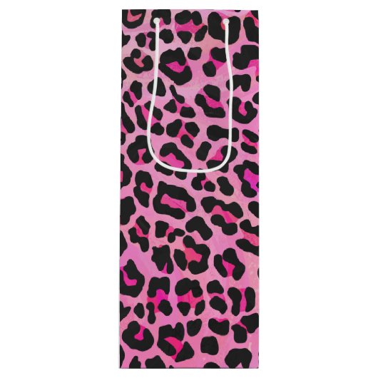 Leopard, Schwarz und Heiß-Rosa Geschenktüte Für Weinflaschen (Vorderseite)