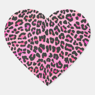 Leopard, Schwarz und Heiß-Rosa Herz-Aufkleber