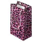 Leopard, Schwarz und Heiß-Rosa Kleine Geschenktüte (Vorderseite Schrägansicht)
