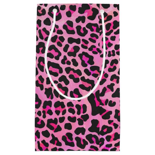 Leopard, Schwarz und Heiß-Rosa Kleine Geschenktüte (Vorderseite)