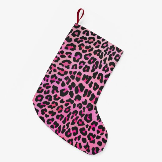 Leopard, Schwarz und Heiß-Rosa Kleiner Weihnachtsstrumpf (Vorderansicht (hängend))