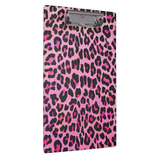 Leopard, Schwarz und Heiß-Rosa Klemmbrett (Rechts)