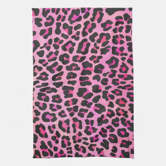 Leopard, Schwarz und Heiß-Rosa Küchentuch (Vertikal)