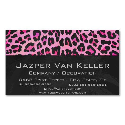 Leopard, Schwarz und Heiß-Rosa Magnetische Visitenkarte (Vorderseite)