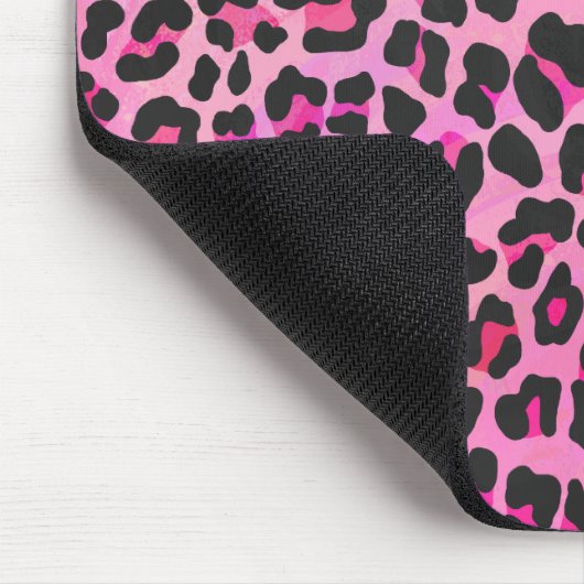 Leopard, Schwarz und Heiß-Rosa Mousepad (Ecke)