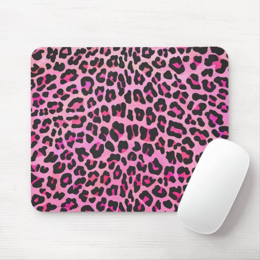 Leopard, Schwarz und Heiß-Rosa Mousepad (Mit Mouse)