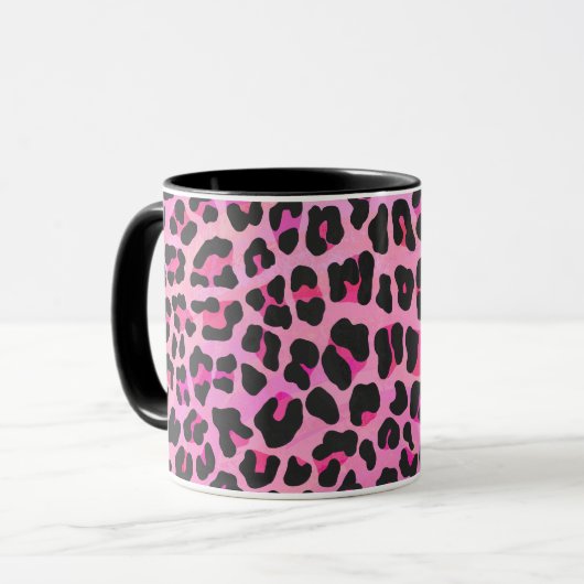Leopard, Schwarz und Heiß-Rosa Tasse (Vorderseite Links)