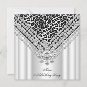 Leopard Schwarz-weiß Birthday Party Glitzer Diamon Einladung (Vorderseite)