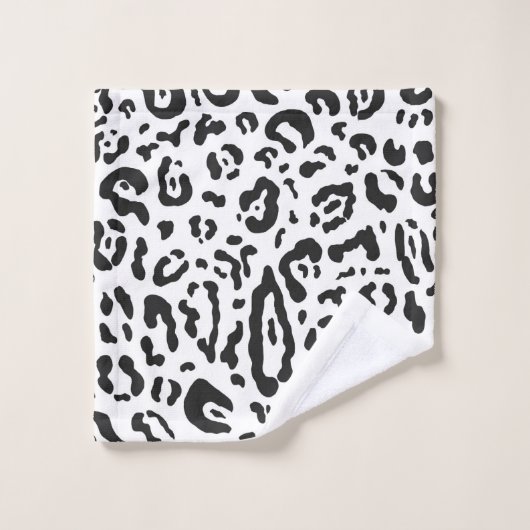 Leopard, Schwarz/Weiß, Leopard Badhandtuch Set (Waschlappen)