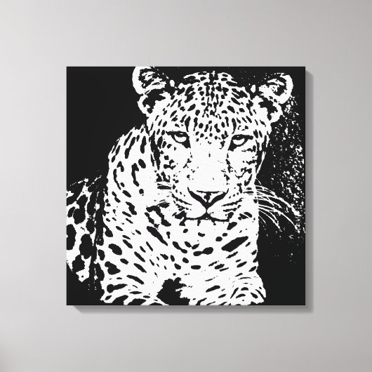 Leopard Schwarz-Weiß-Portrait Wrapped Canvas Leinwanddruck (Vorderseite)