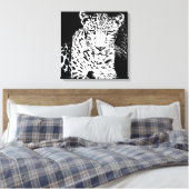 Leopard Schwarz-Weiß-Portrait Wrapped Canvas Leinwanddruck (Insitu (Schlafzimmer))