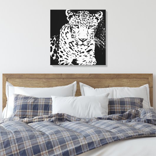 Leopard Schwarz-Weiß-Portrait Wrapped Canvas Leinwanddruck (Insitu (Schlafzimmer))
