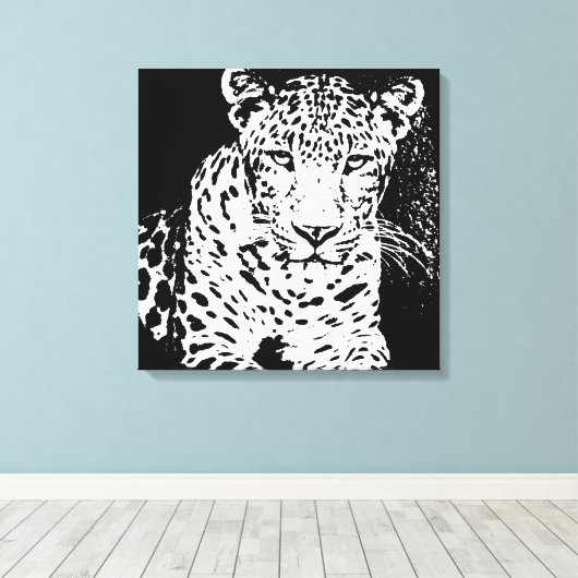 Leopard Schwarz-Weiß-Portrait Wrapped Canvas Leinwanddruck (Insitu (Holzboden))