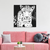 Leopard Schwarz-Weiß-Portrait Wrapped Canvas Leinwanddruck (Insitu (Wohnzimmer))