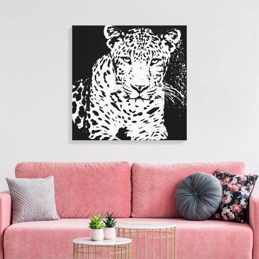 Leopard Schwarz-Weiß-Portrait Wrapped Canvas Leinwanddruck (Insitu (Wohnzimmer))