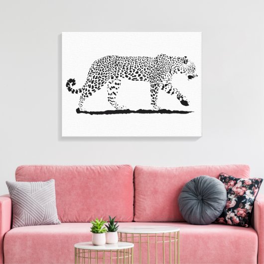 Leopard Schwarz-Weiß schöne Kunst zeichnend. Leinwanddruck (Insitu (Wohnzimmer))