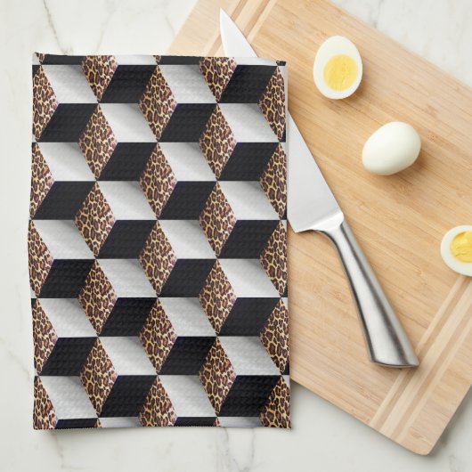 Leopard Schwarz-weiß Shaded 3D Look Cubes Geschirrtuch (Viertel Falte)