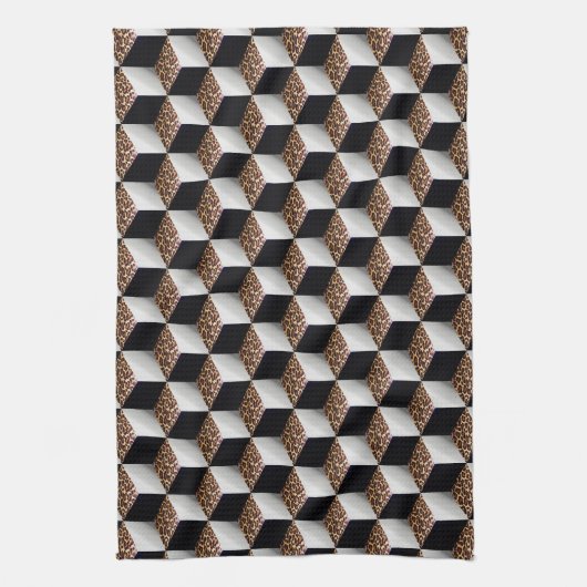 Leopard Schwarz-weiß Shaded 3D Look Cubes Geschirrtuch (Vertikal)