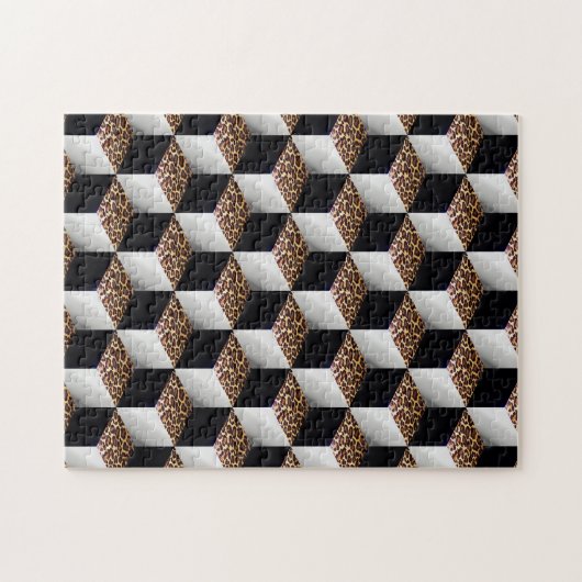 Leopard Schwarz-weiß Shaded 3D Look Cubes Puzzle (Horizontal)